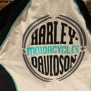 Harley Davidson HD Motorcycle shirt. Women sz S. Front Zip Cleavage. Stretchy.
